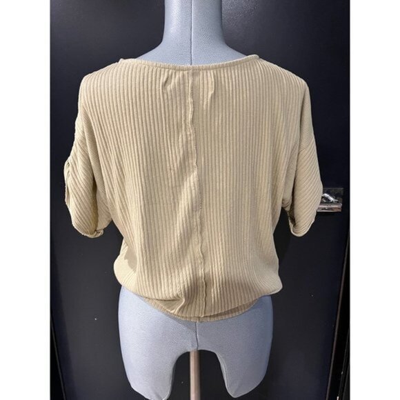 Free People FP Beach Size S Ribbed Top Green Cotton Elastic Hem - Picture 3 of 4